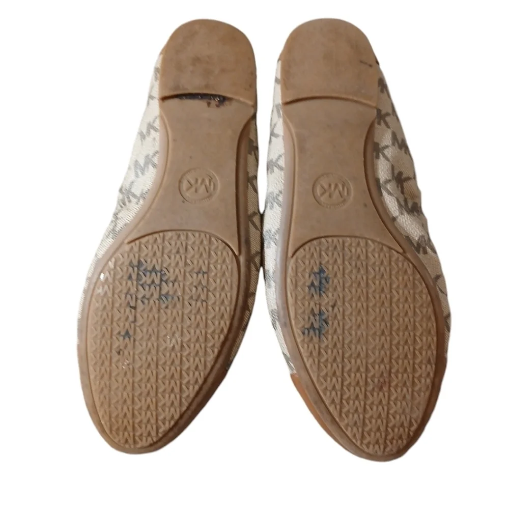Micheal Kors Joyce Ballet Flat Brown and Tan Signature MK Print Size 7